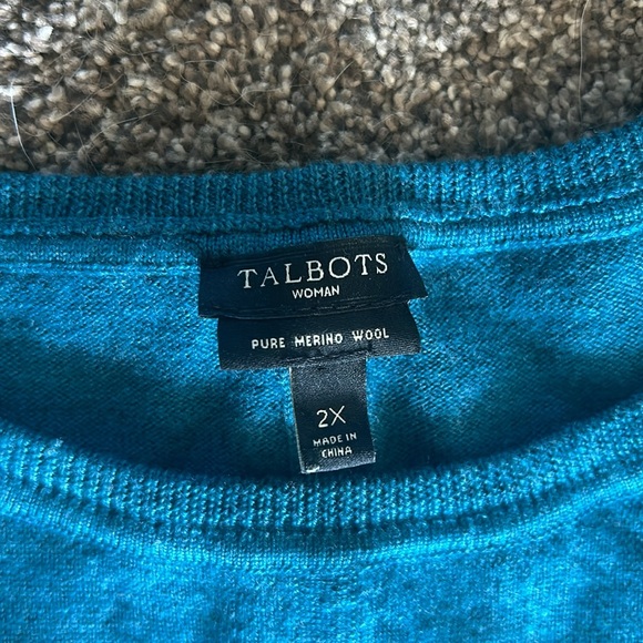 Talbots 2X merino wool 3/4 sleeve sweater blue turquoise - Picture 2 of 3